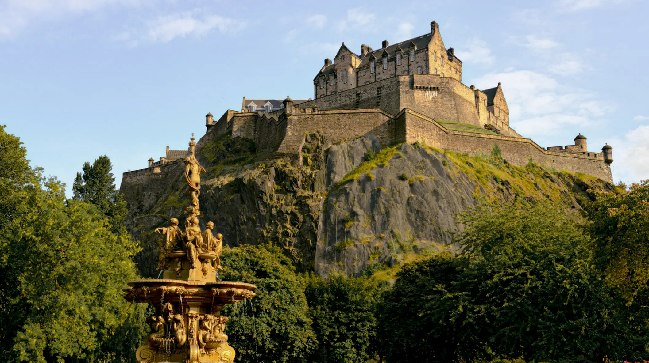 View of Edinburgh Castle from Princes Street Gardens, Scotland.