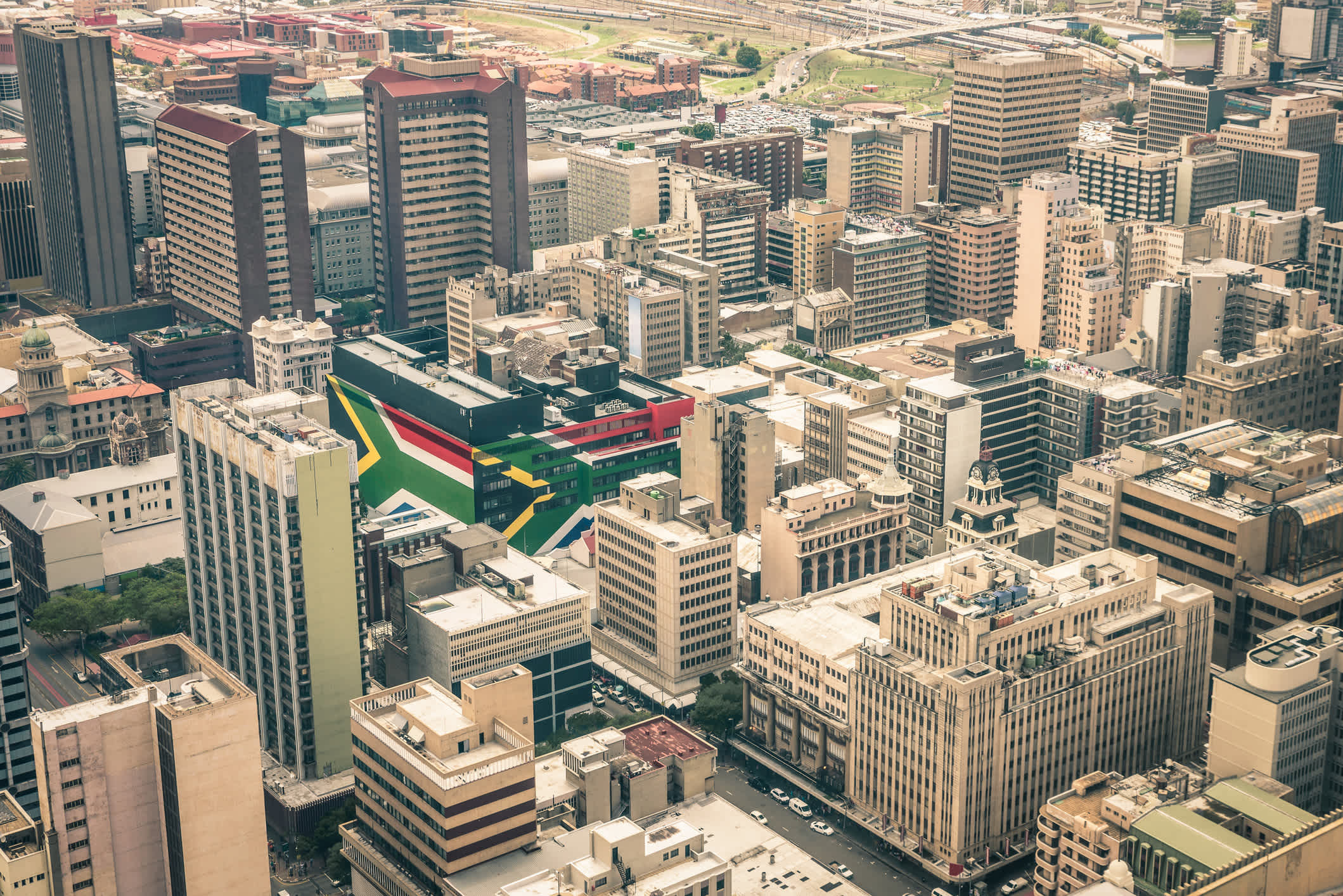 Nahaufnahme detail der Hochhäuser des Geschäftsviertels von Johannesburg