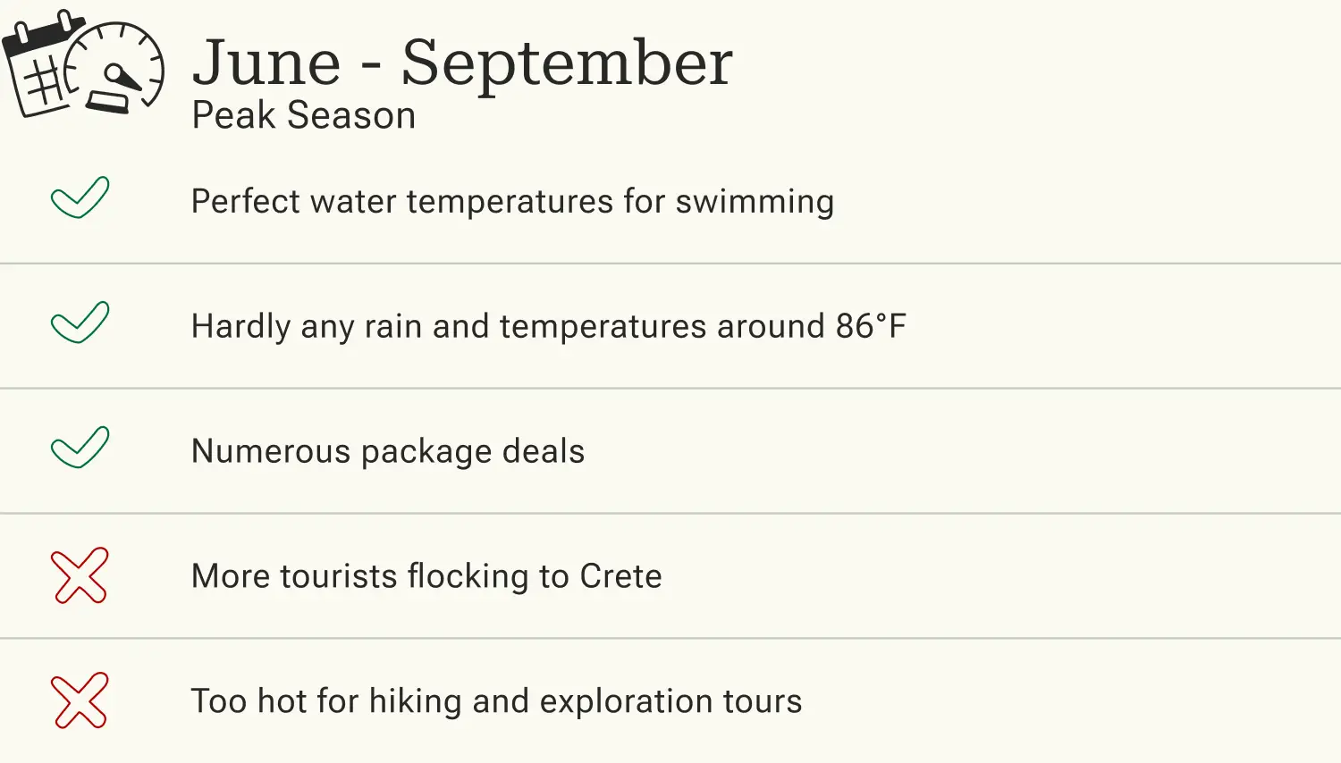 Best time to visit Crete high season Advantages and disadvantages of traveling to Crete in high season