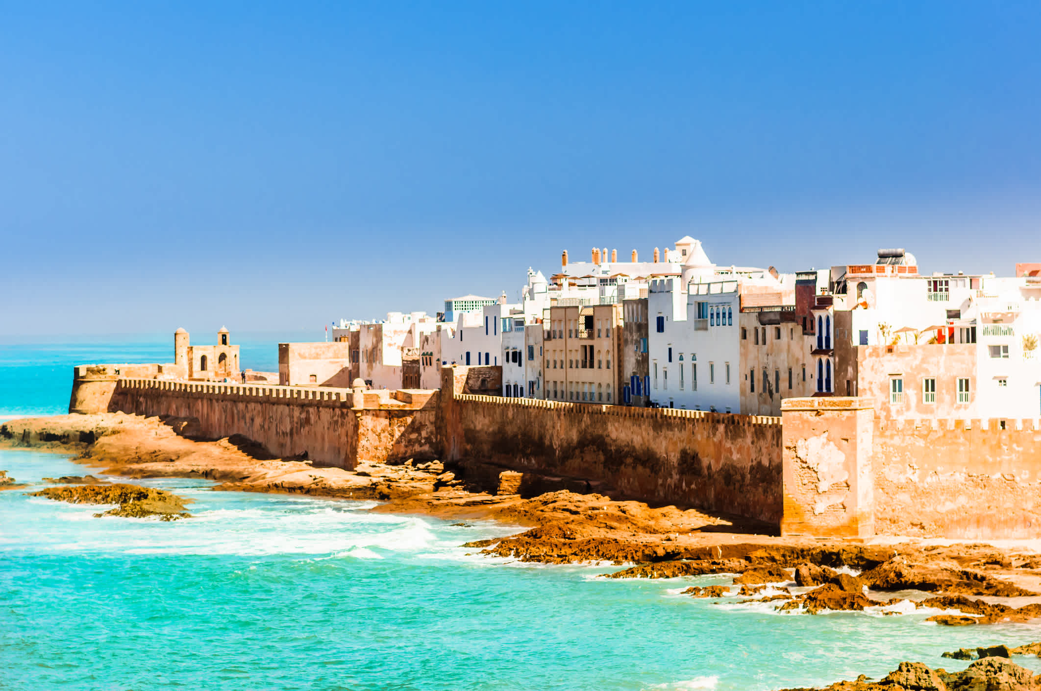 Blick vom Meer auf alte Stadt Essaouira in Marokko in Afrika.