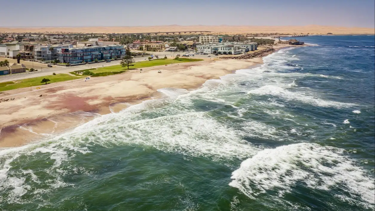 Namibie, Swakopmund, plage, côte, océan Atlantique Sud, vue aérienne