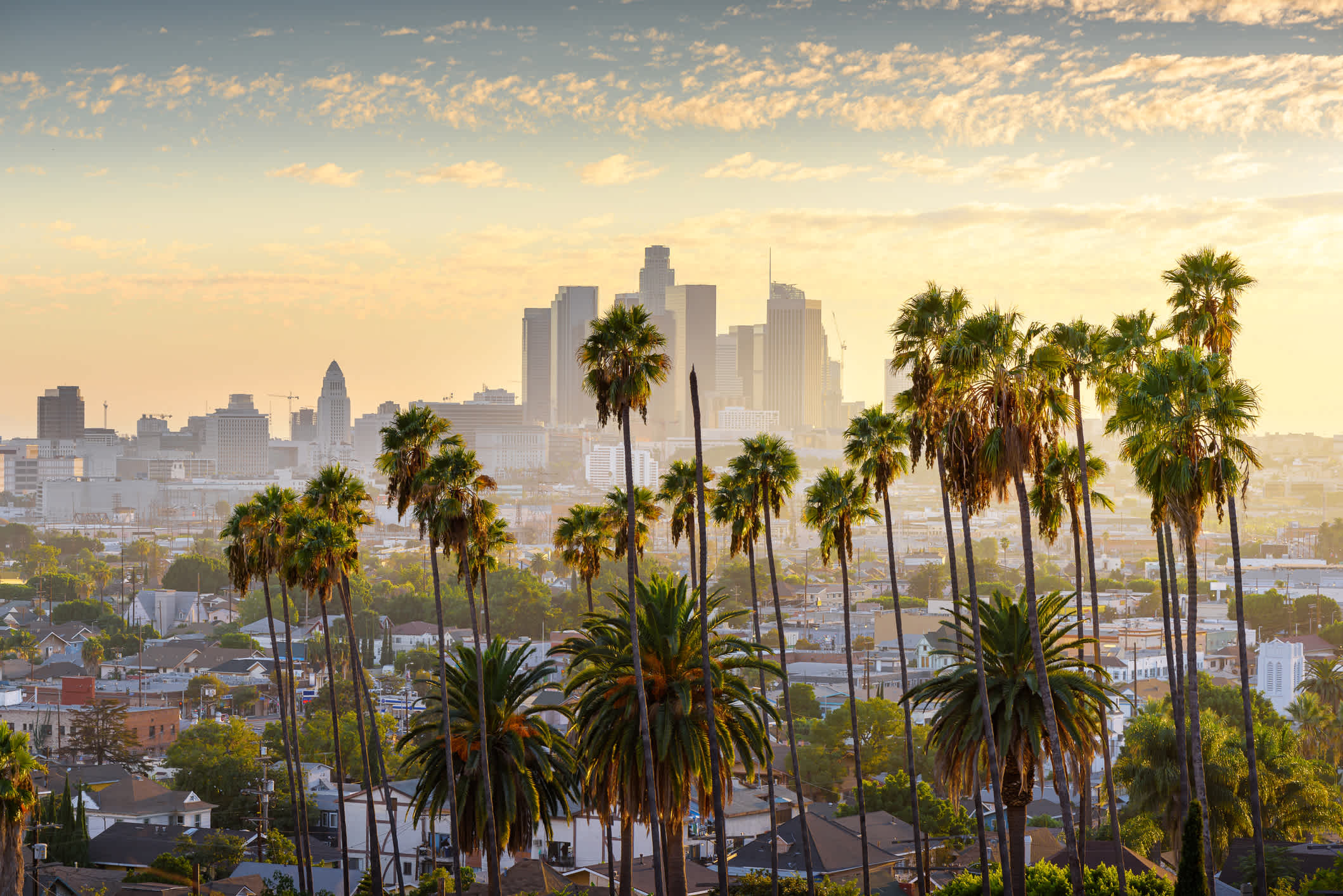 Downtown Los Angeles bei Sonnenuntergang, Kalifornien, USA