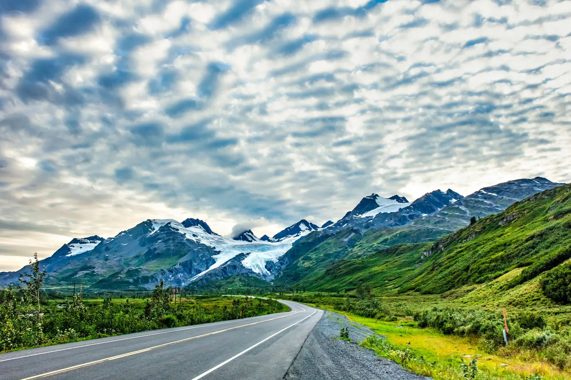 Alaska, Road Trip Ein Blick auf den Worthington-Gletscher im Prince William Sound, in der Nähe von Valdez, Alaska.