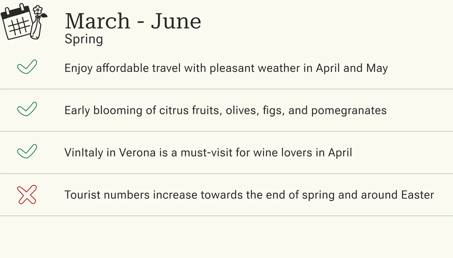 Travel to Italy in spring Advantages and disadvantages of traveling to Italy in spring (March to June).