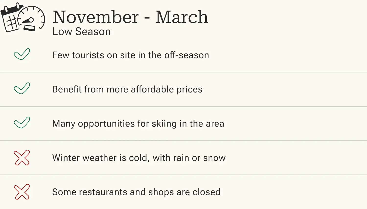 Advantages and disadvantages of traveling to Lake Como in the low season