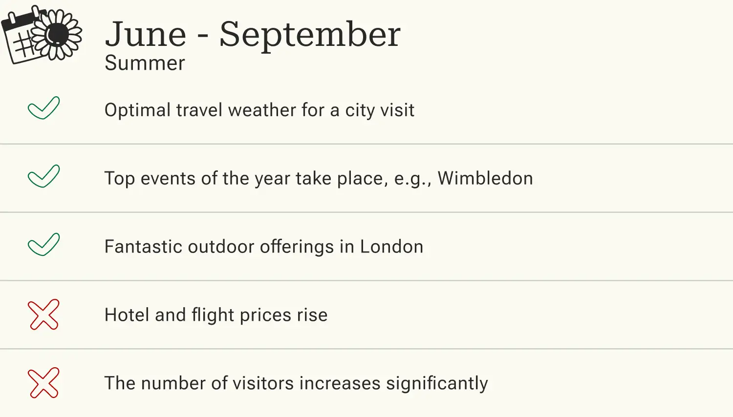 Best time to travel, London, Summer Pros and cons of traveling to Los Angeles in summer.