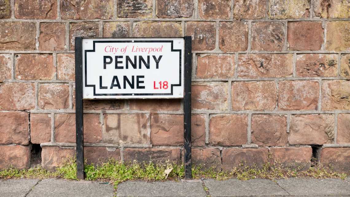 Panneau de rue Penny Lane à Liverpool, Angleterre, Royaume-Uni