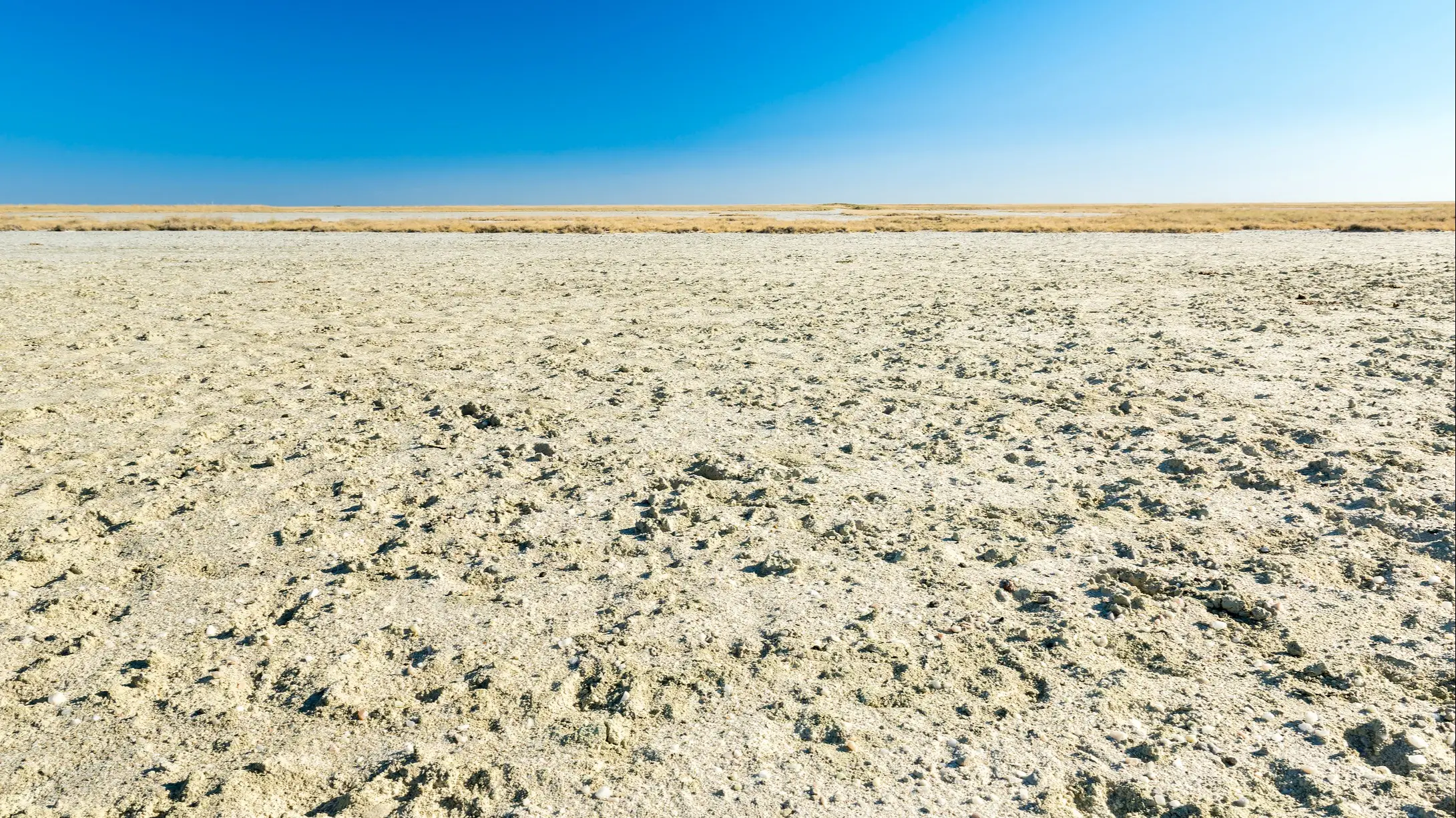 Botswana Makgadikgadi Salt pans Makgadikgadi Pan Salzebenen unter blauem Himmel in Botswana, Afrika