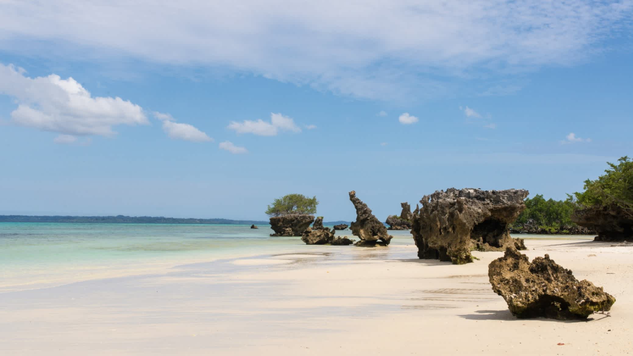 Plage de sable tropical et mer bleue sur l'île de Pemba, en Tanzanie.