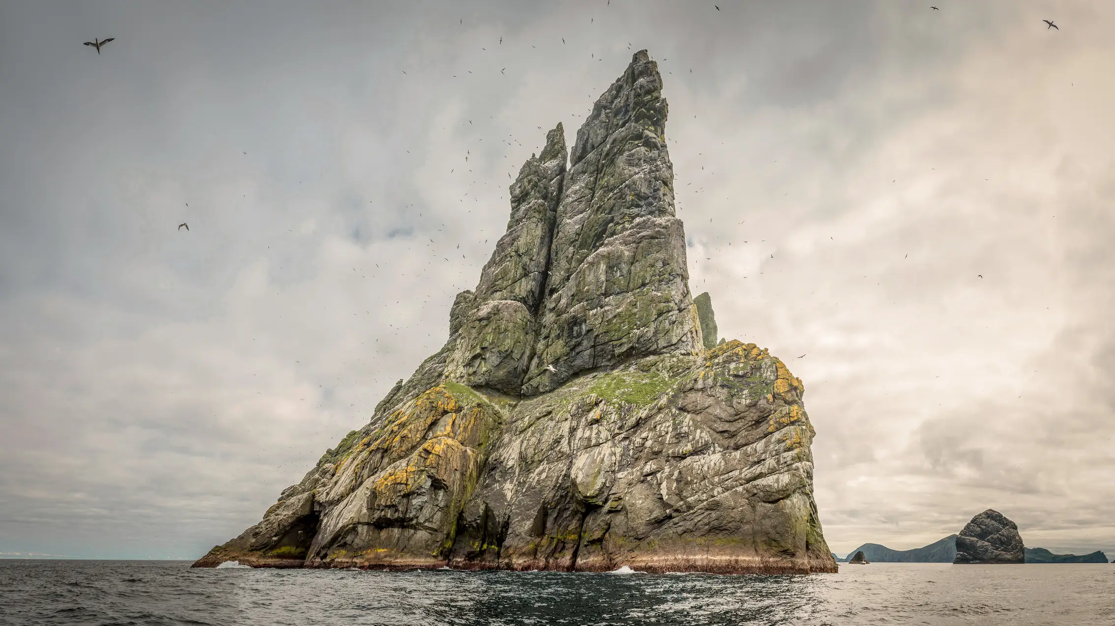 Cliffs of Boreray, the island in the archipelago of St. Kilda, Hebrides, Scotland.