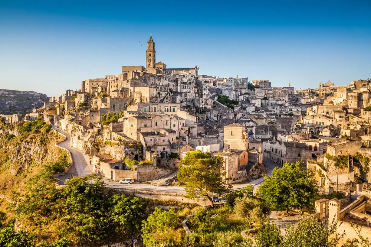 Photo aérienne montrant la ville de Matera, en Italie.