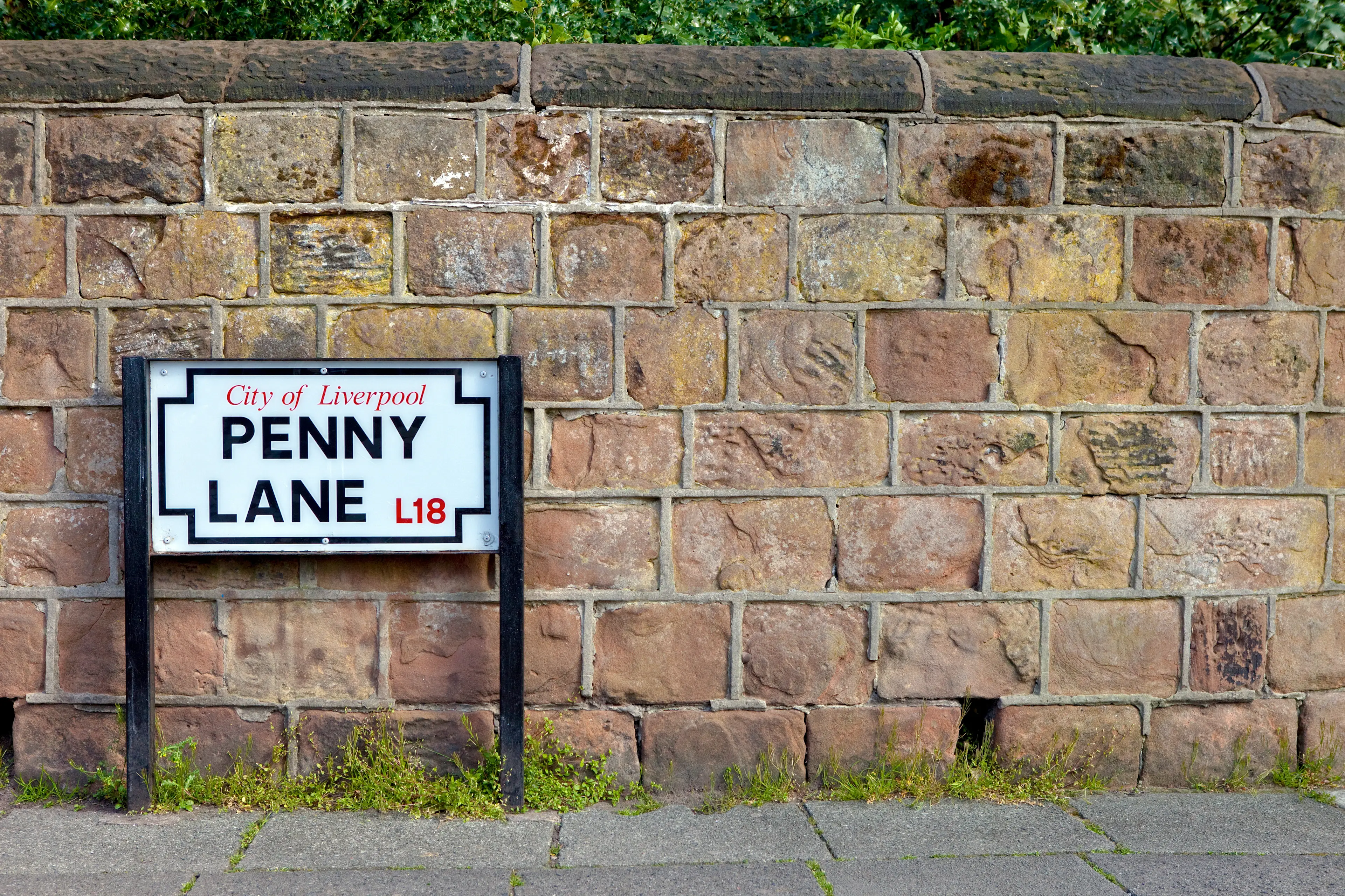 View of the sign from Penny Lane Street in Liverpool, England.