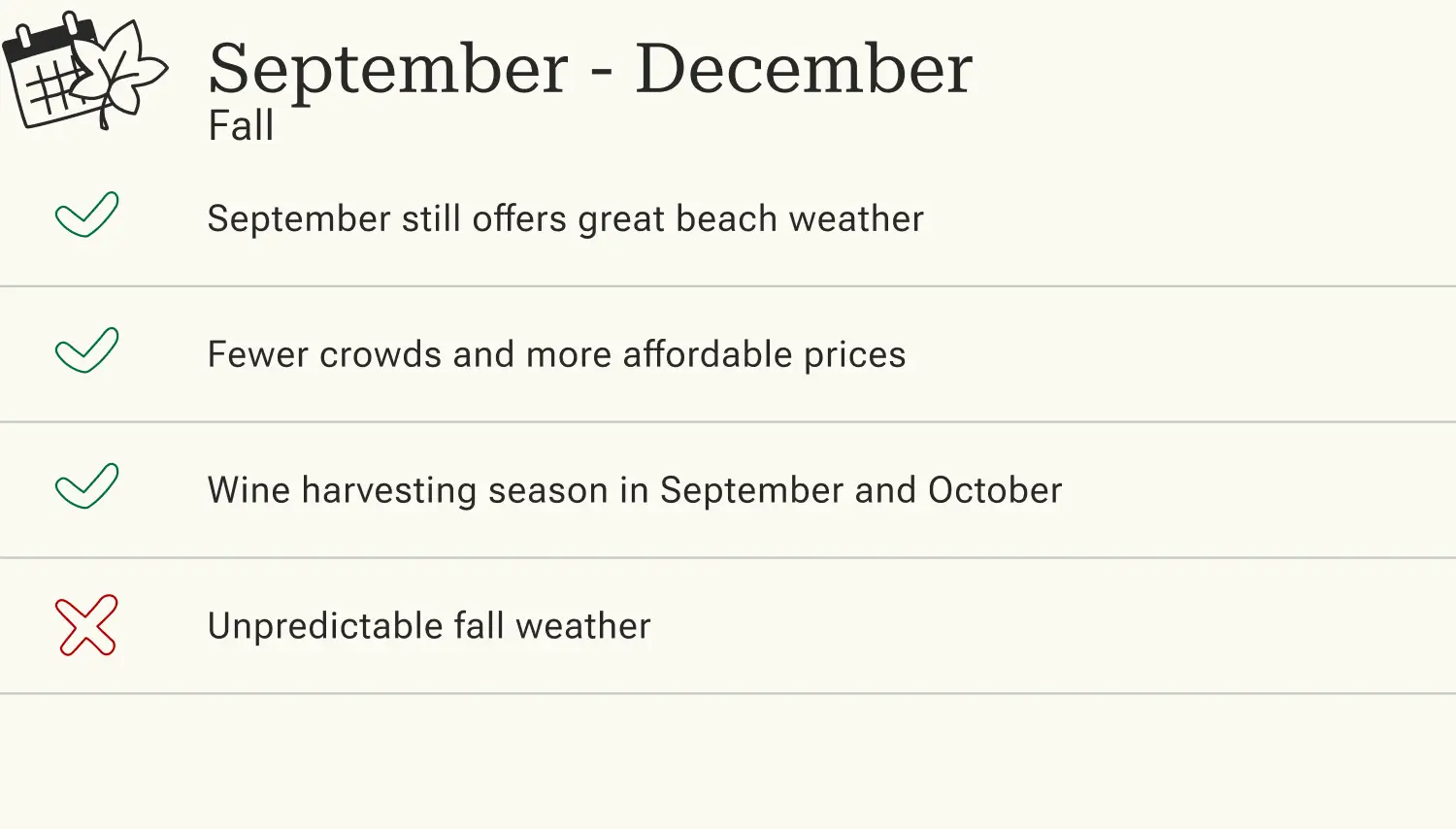 Italy travel in the fall Advantages and disadvantages of a trip to Italy in the fall (September to December).