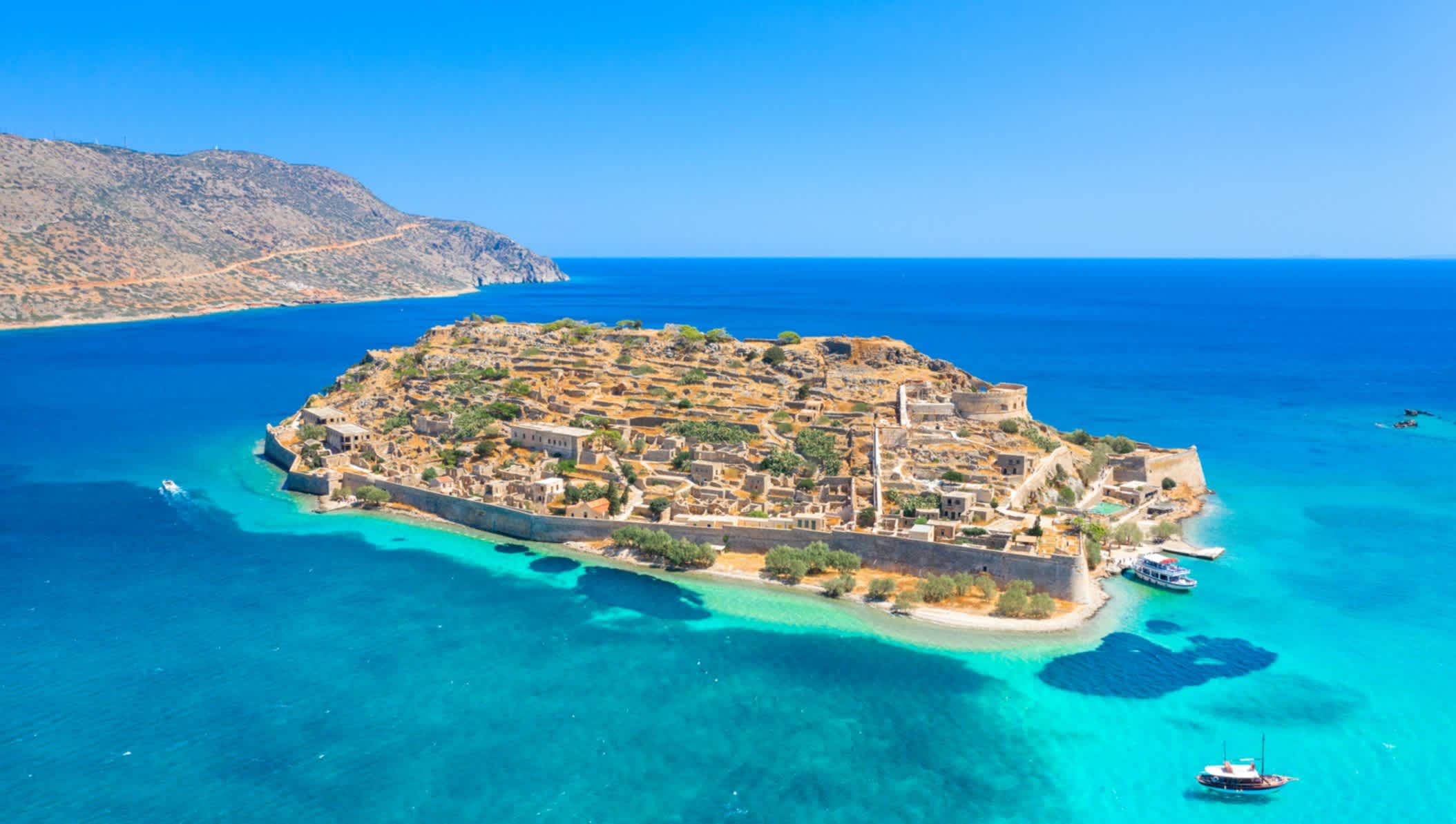 Blick auf die Insel Spinalonga, Kreta, Griechenland