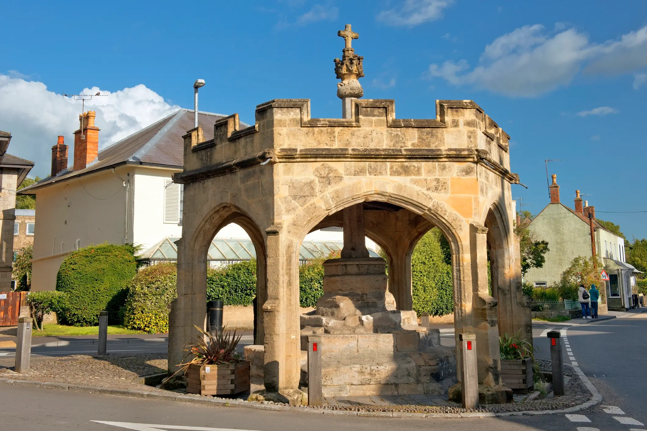 England, Somerset, Cheddar Blick auf den Market Cross, Cheddar, Somerset, England.