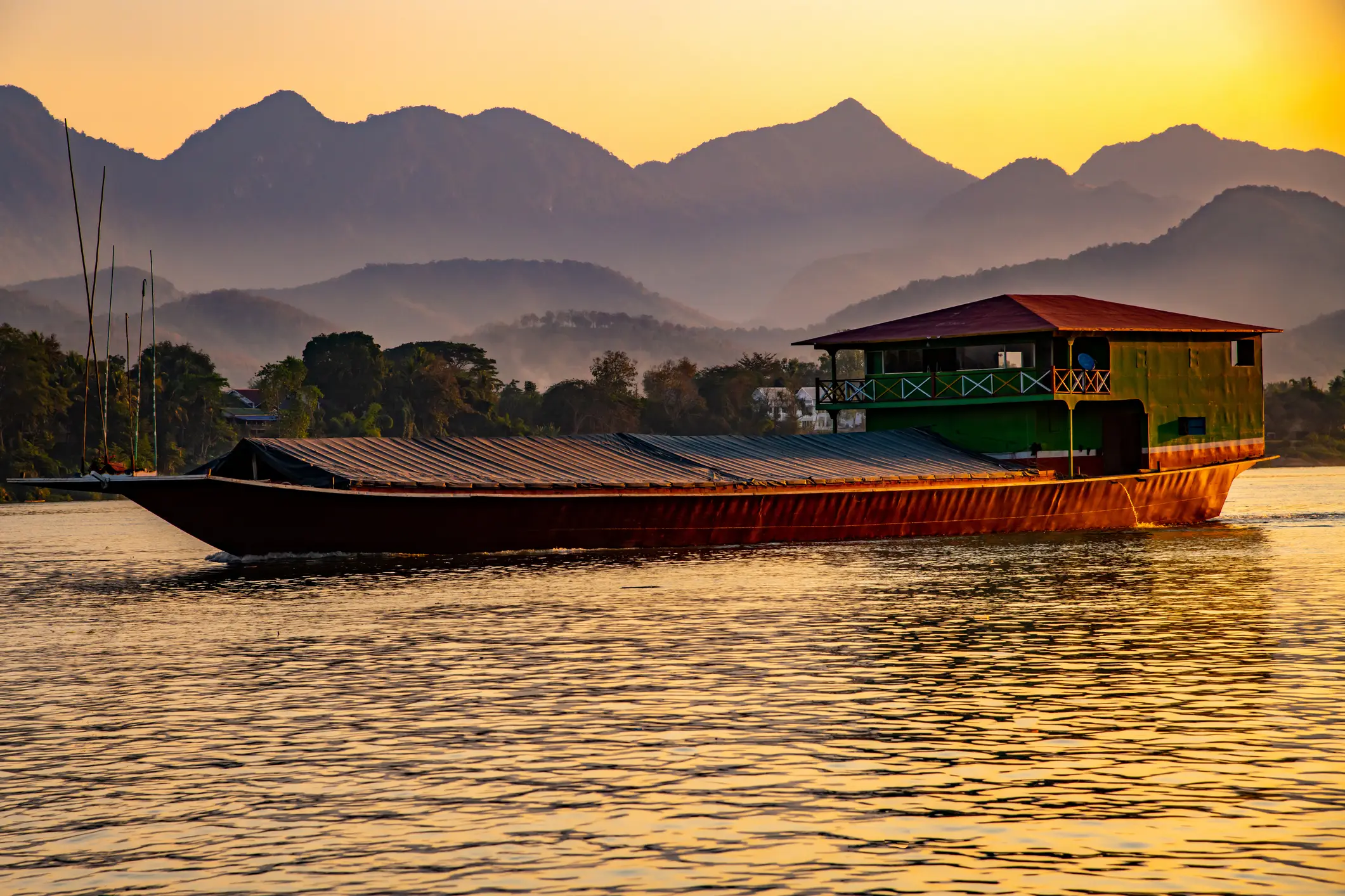 Mékong, coucher du soleil, Laos