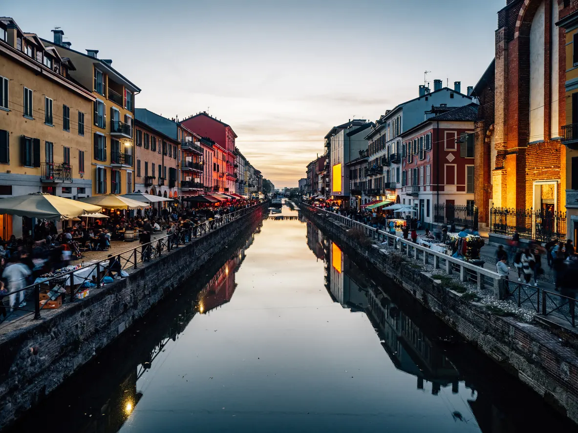 Milan, Navigli, Italy, Night, Building Exterior Milan, Navigli, Italy, Night, Building Exterior