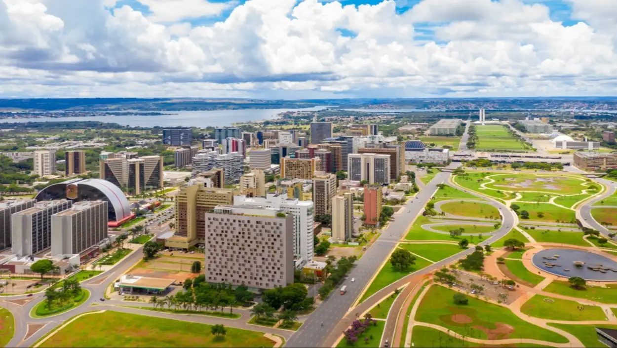 Vue aérienne, Brasilia, Brésil L'allée de l'axe monumental dans le District fédéral, à Brasilia, au Brésil