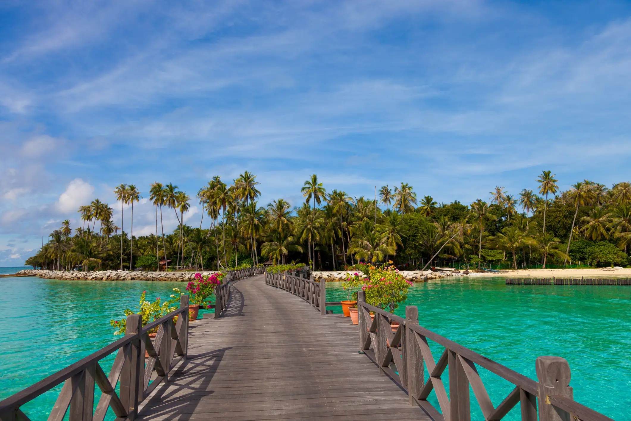 Bootssteg der Insel Mabul, Sipadan, Borneo, Malaysia
