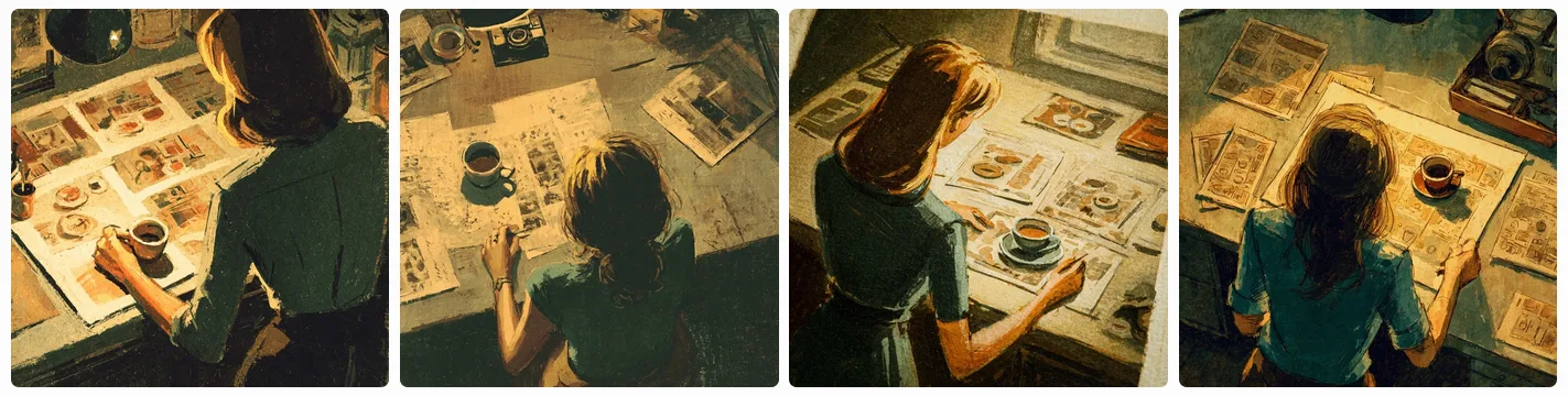 The tool gives you four images per prompt and invites you to click the nearest one to refine it. Which one would you have picked?