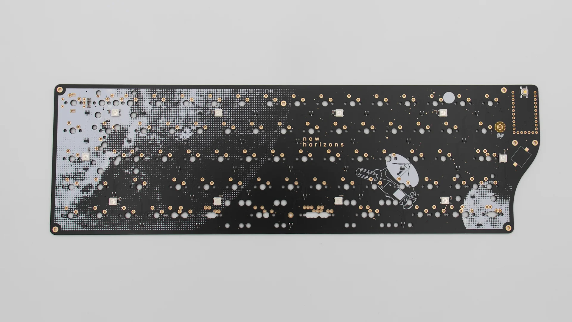 A lovely silkscreen print hidden away on the underside of the New Horizons PCB; once you've assembled the kit you'll never see it again.