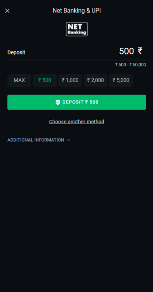 Once you’re logged in, head to the Deposit page to make your first deposit.