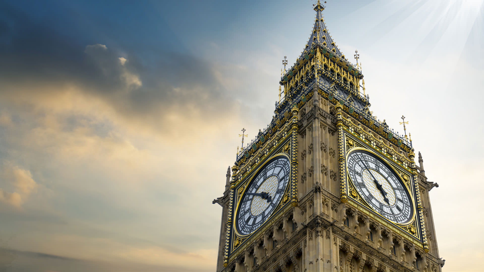 Big Ben against a blue sky, Houses of Parliament, Westminster