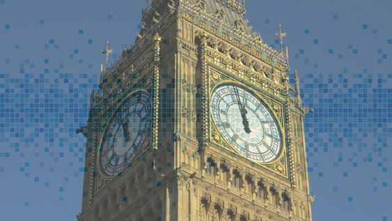 Big ben with data graphic superimposed on top of it