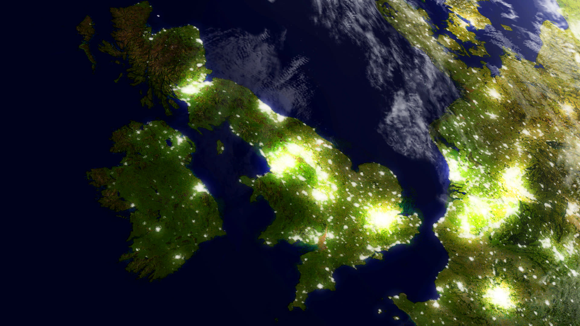 Photo of the United Kindom taken from space at night
