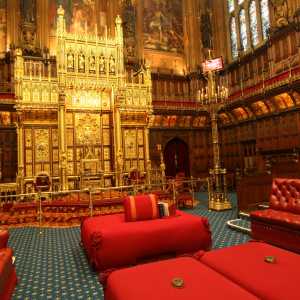 An empty House of Lords chamber, House of Parliament