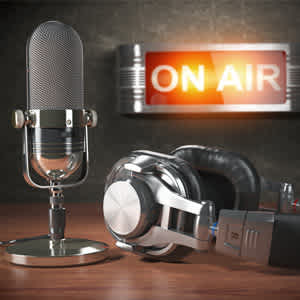 Photo of a radio broadcast studio microphone