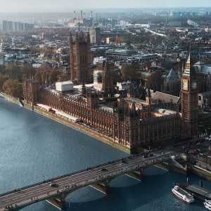Aerial photo of the UK Parliament, Westminster, London