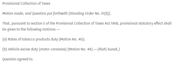 Provisional Collection of Taxes motion - 11 April 2020