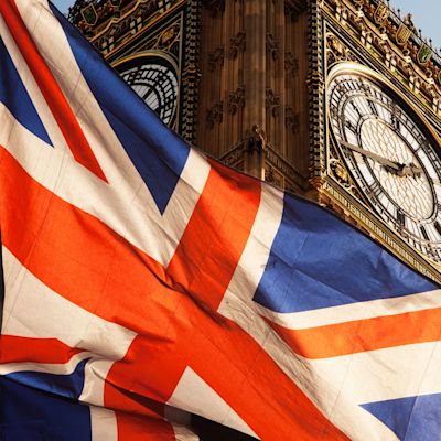 Big Ben with the Union Jack flag