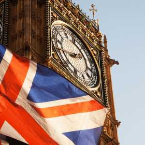 Big Ben with the Union Jack flag