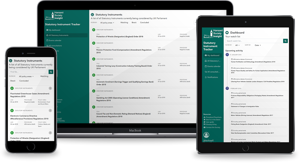 The SI Tracker superimposed on an iPhone, iPad and MacBook