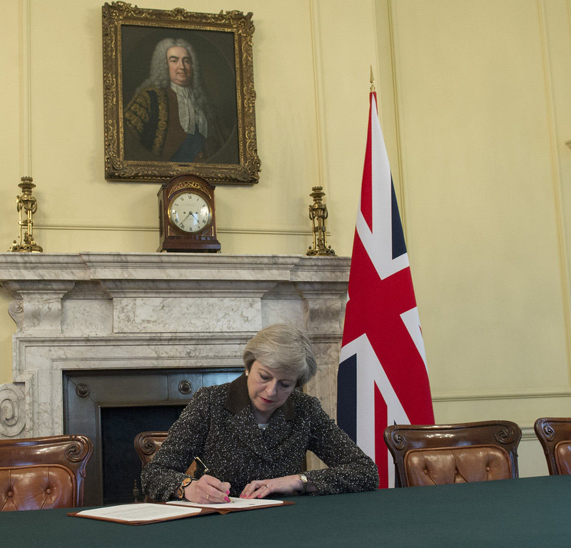 Theresa May signs letter of notification to the President of the European Council setting out the United Kingdom's intention to withdraw from the European Union (Number 10 / CC BY-NC-ND 2.0)