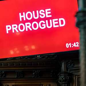 Prorogation on a screen in Parliament, Westminster