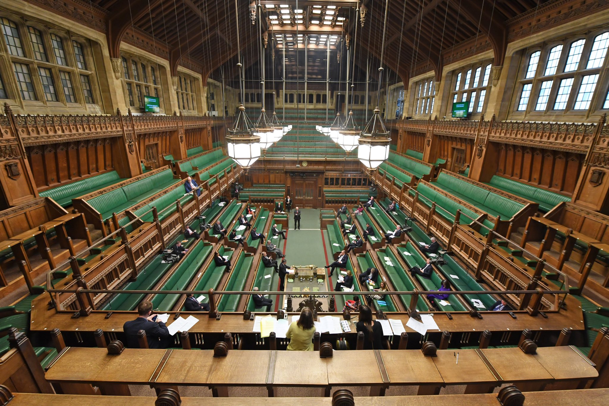 A sparsely attended debate on the Coronavirus Bill in the House of Commons on 23 March 2020 as social distancing rules are implemented in the Chamber and the public and press galleries. (Copyright: @UK Parliament/Jessica Taylor. Reproduced with the permission of Parliament.) 