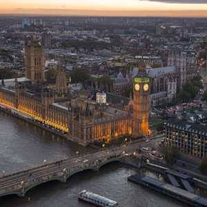 Bird's-eye view of the Palace of Westminster, UK Houses of Parliament