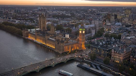 Bird's-eye view of the Palace of Westminster, UK Houses of Parliament