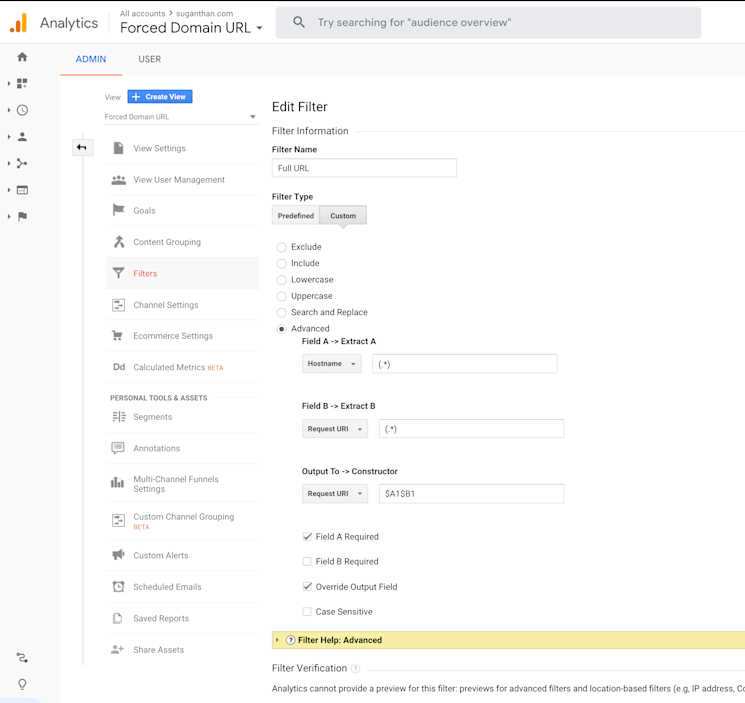 Google Analytics filter