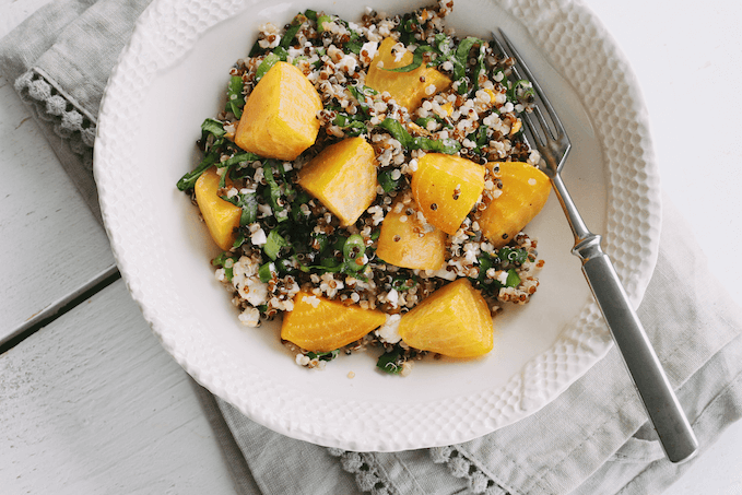 Quinoa and golden beet salad with feta