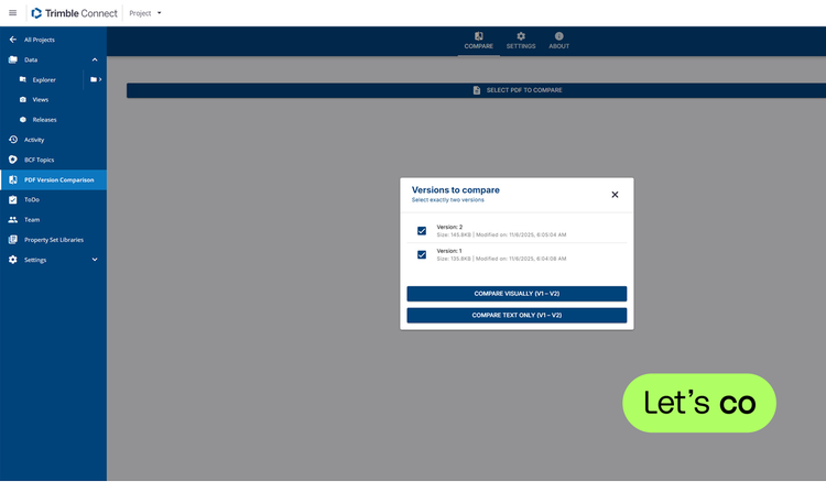 PDF Version Comparison Extension for Trimble Connect screenshot 1