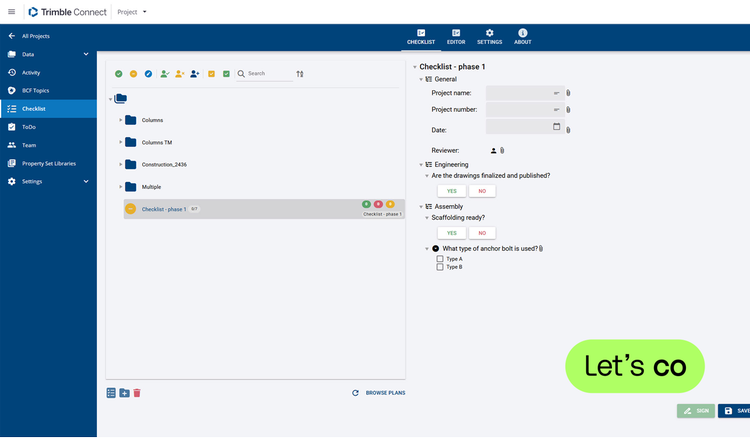 Checklist Extension for Trimble Connect screenshot 1