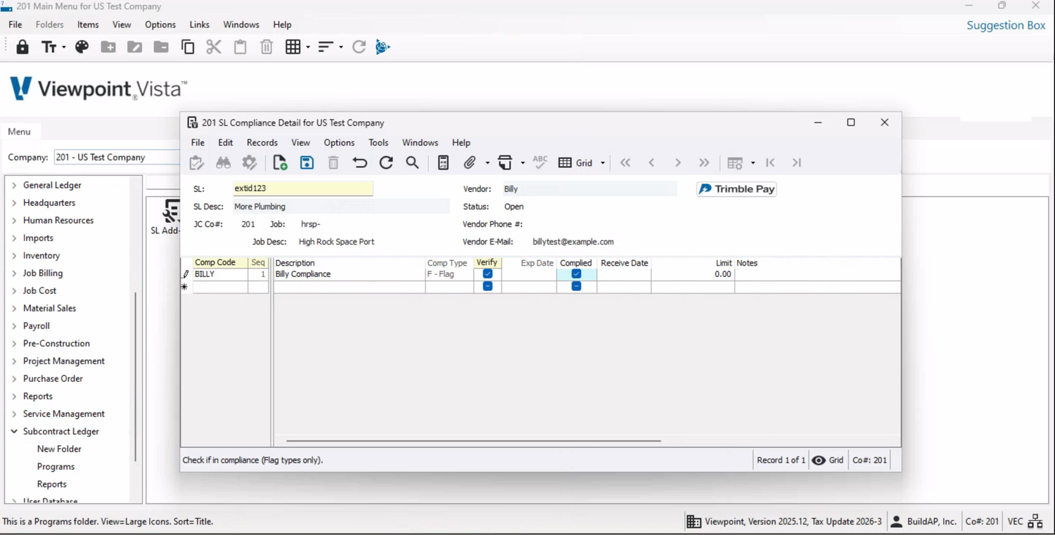 Real-time compliance status synced to Viewpoint Vista