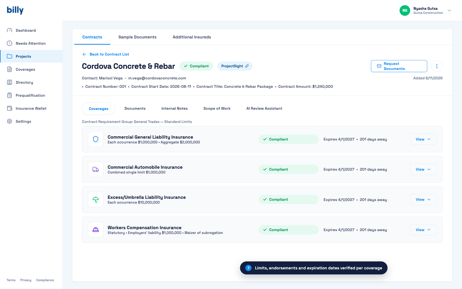 Collect & Track COIs and Endorsements
