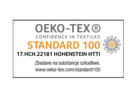 POSIADAJĄ CERTYFIKAT STANDARD 100 NIEZALEŻNEGO STOWARZYSZENIA OEKO-TEX®; icon