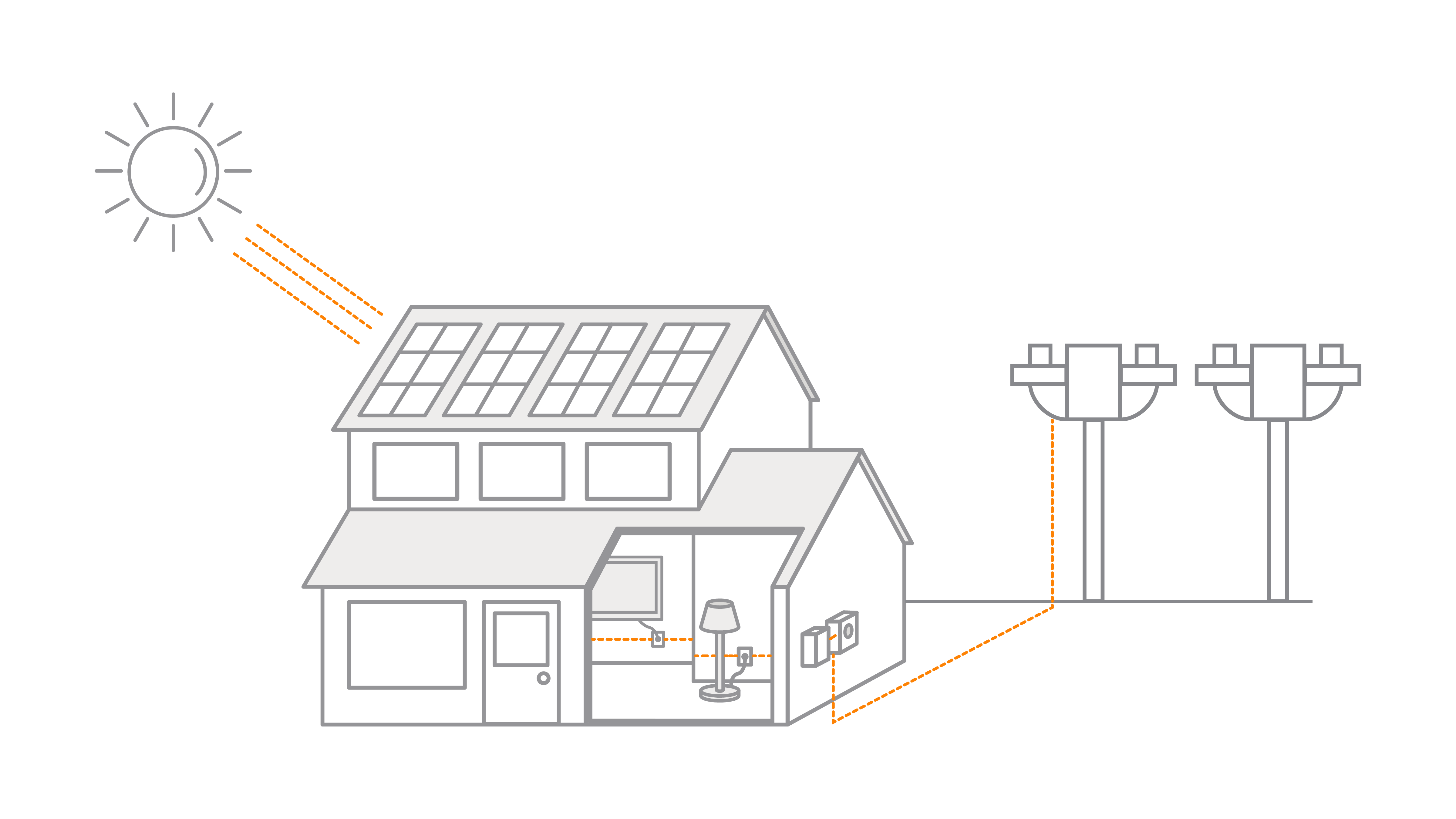 solar power feeds to grid illustration