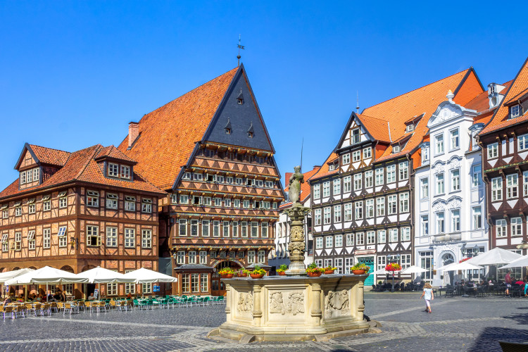 Ansicht der Stadt Hildesheim mit Marktplatz